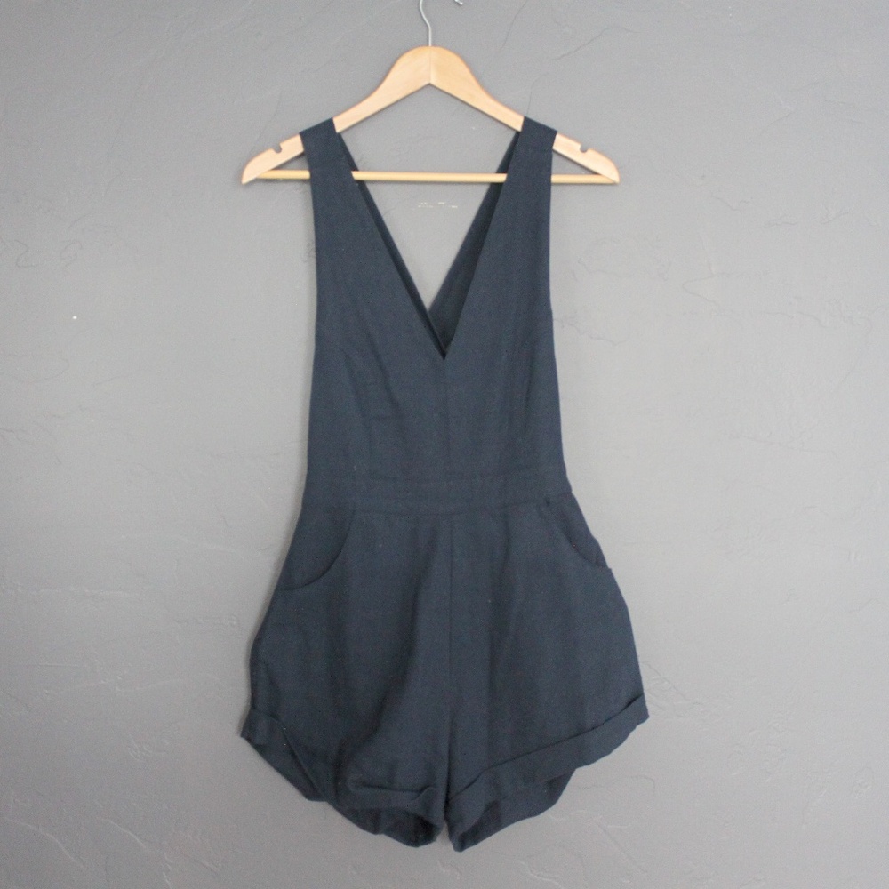 Navy blue linen romper